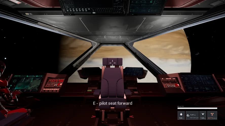 Jupiter filling the canopy of the Calliope's command deck, the pilot seat empty