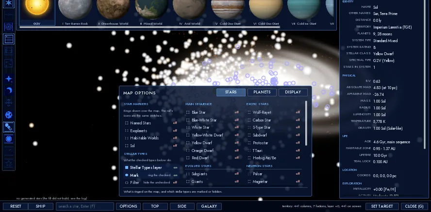 The in-game galaxy map with faction territories drawn as translucent blocks over the star field