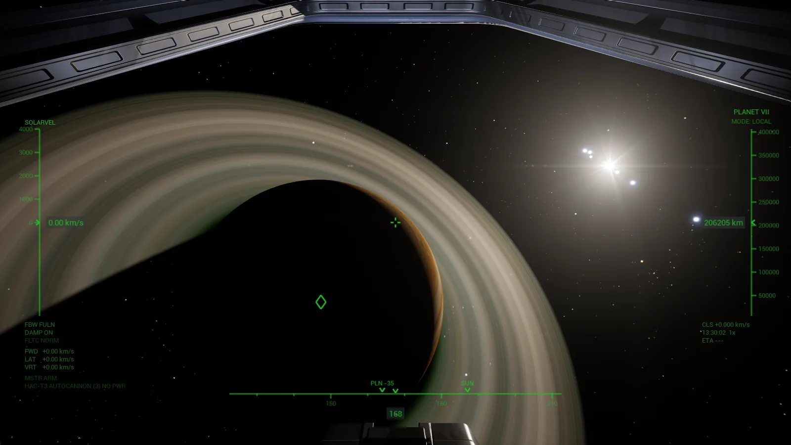 A giant's rings seen edge-on through the canopy with its star bursting through them