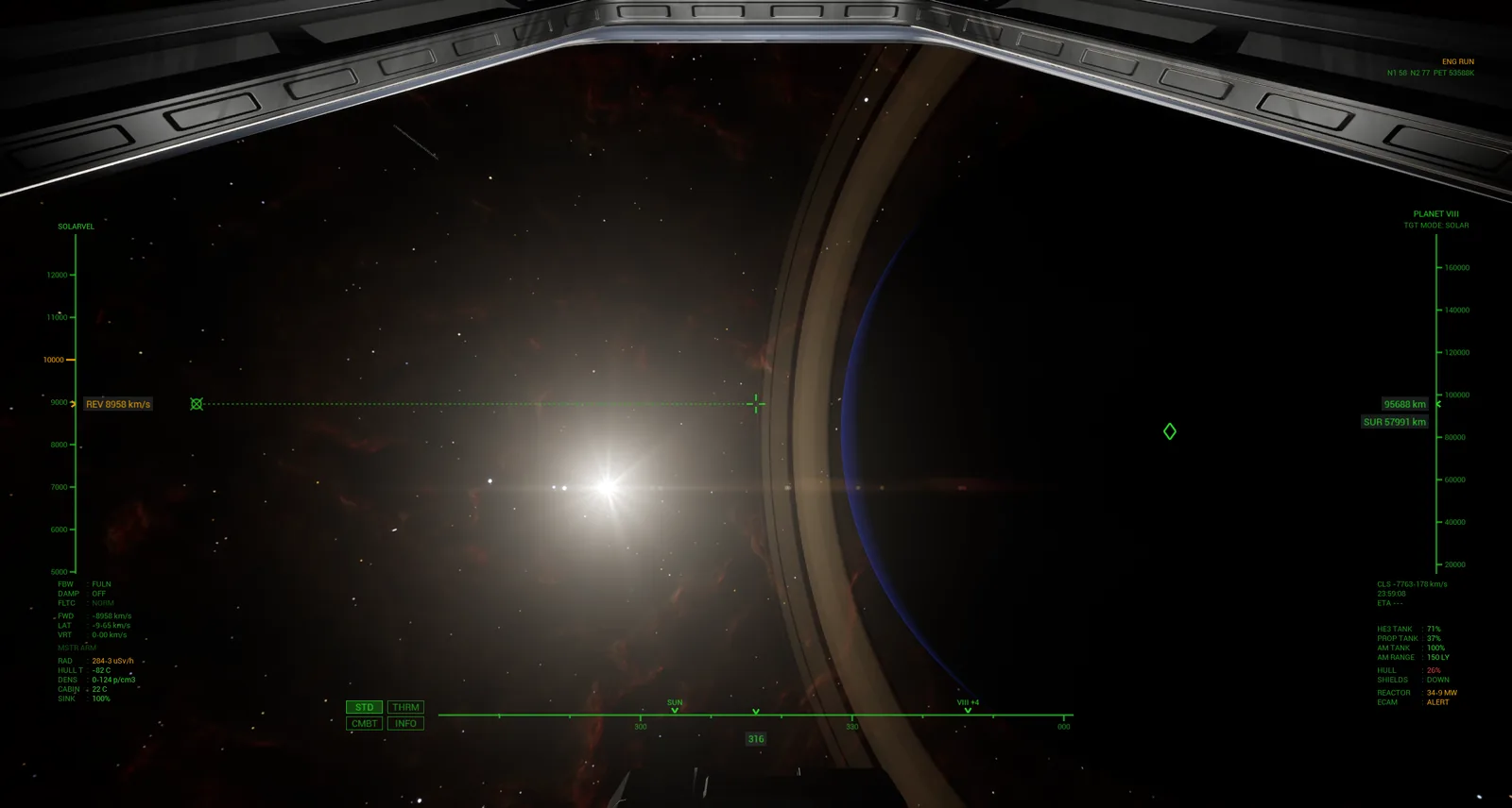 A bright star beside the dark limb of a blue giant, through the canopy