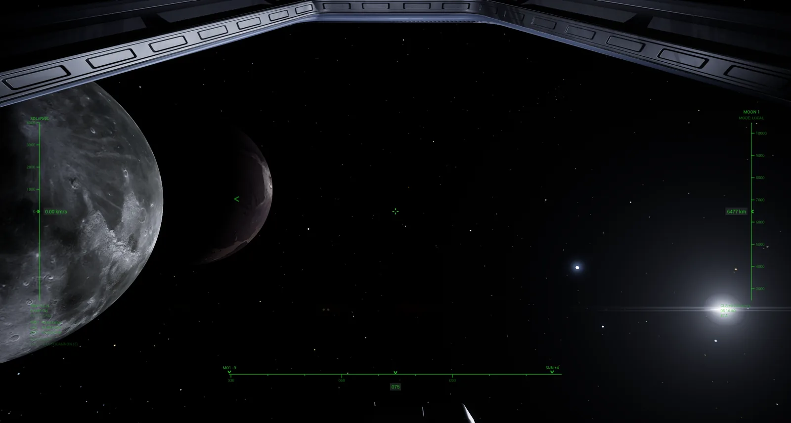 Two moons, one lit and one in shadow, with a star beyond, through the canopy